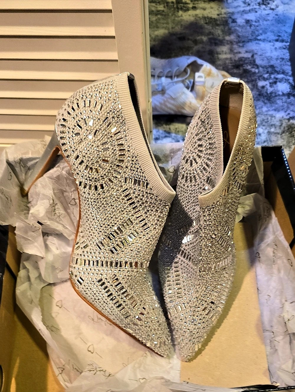 Thalia Sodi Jessy Rhinestone Stiletto Ankle Boots Silver